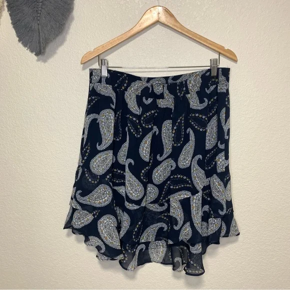 NWOT L LOFT Outlet Paisley Print Ruffled Flowy Lined Navy Mimi Skirt - Picture 2 of 10